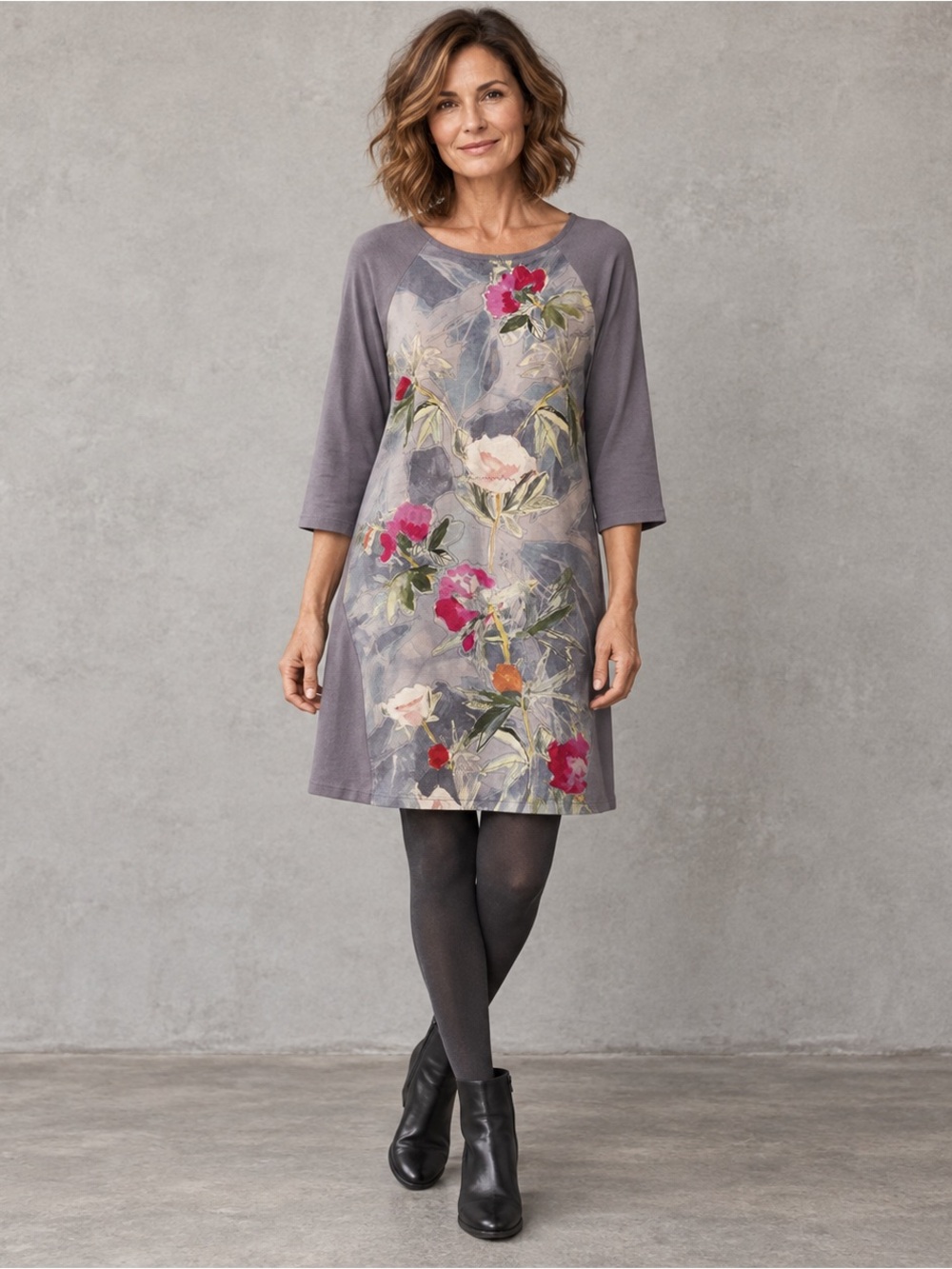 Braintree Botanical Floral Art Dress Tunic Grey Medium Organic Cotton